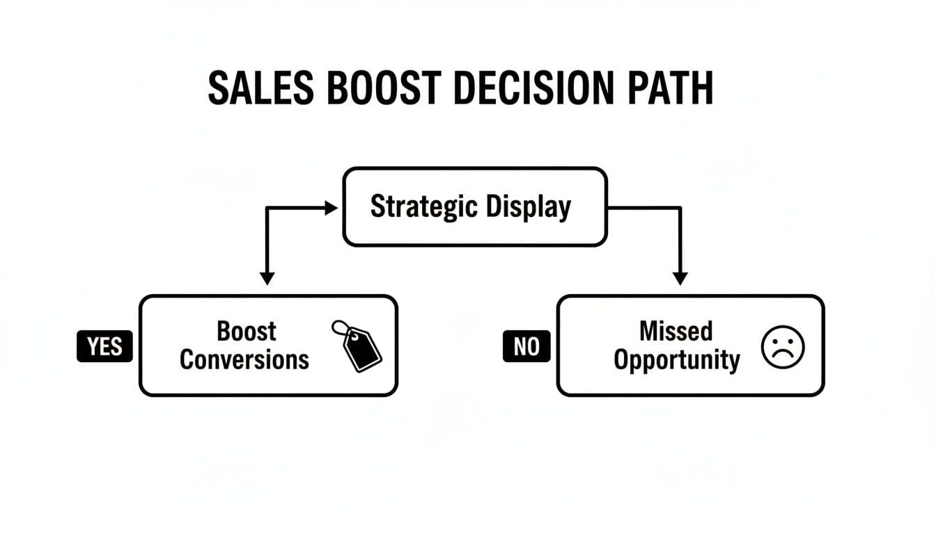 Decision path diagram showing that strategic display leads to boosting conversions, while not doing so results in a missed opportunity.
