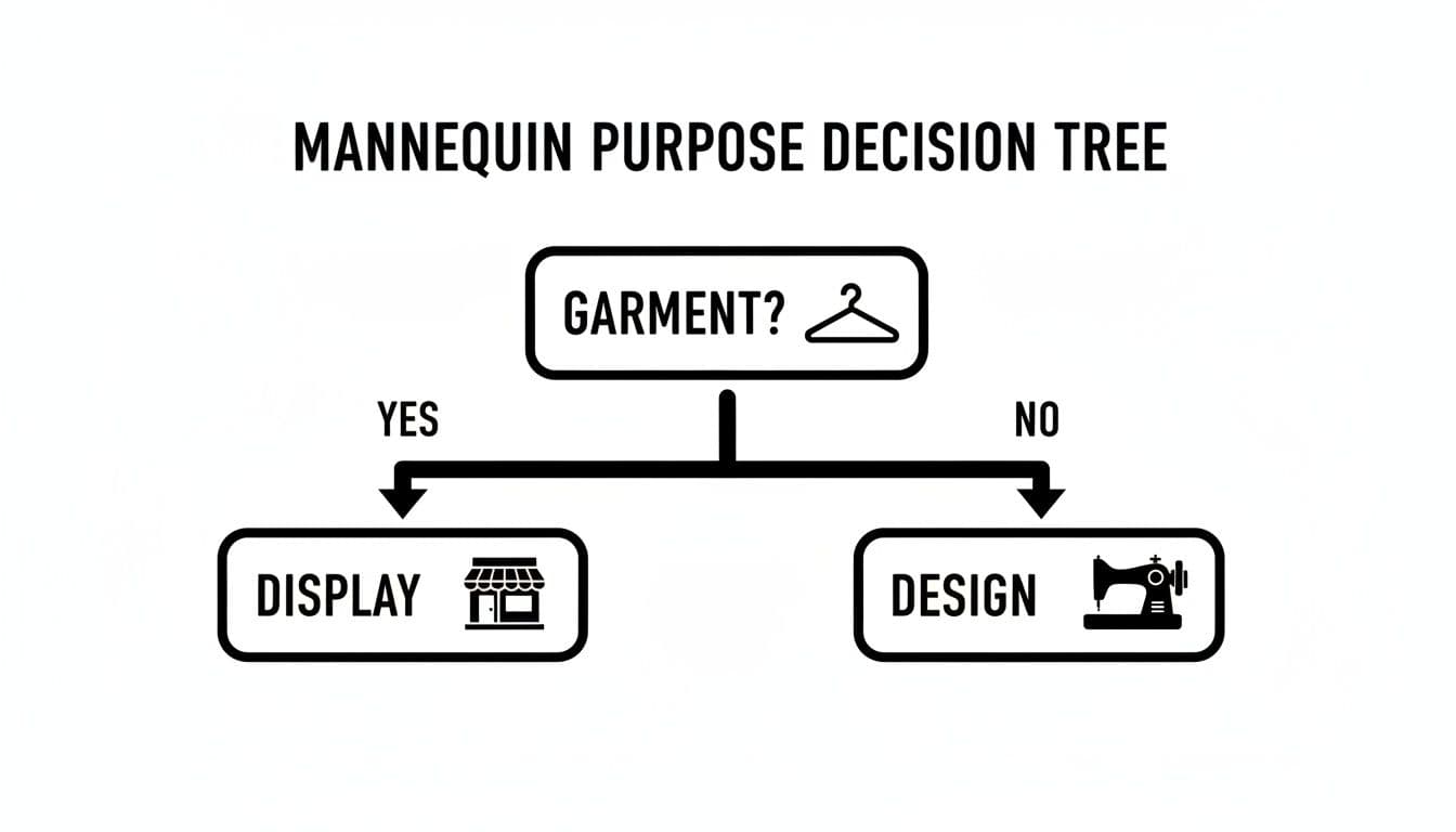 A mannequin purpose decision tree chart showing if a garment is for display or design.
