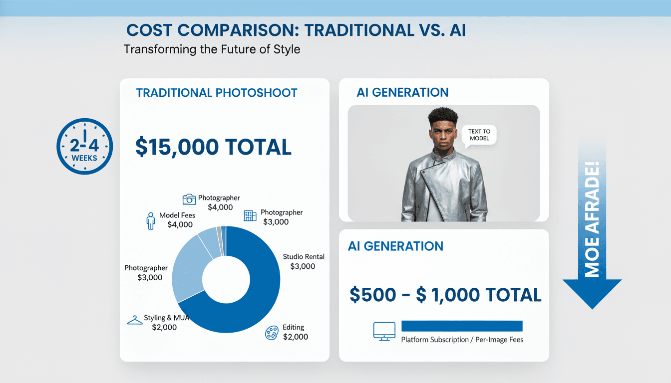 Cost comparison traditional fashion photography vs AI generation