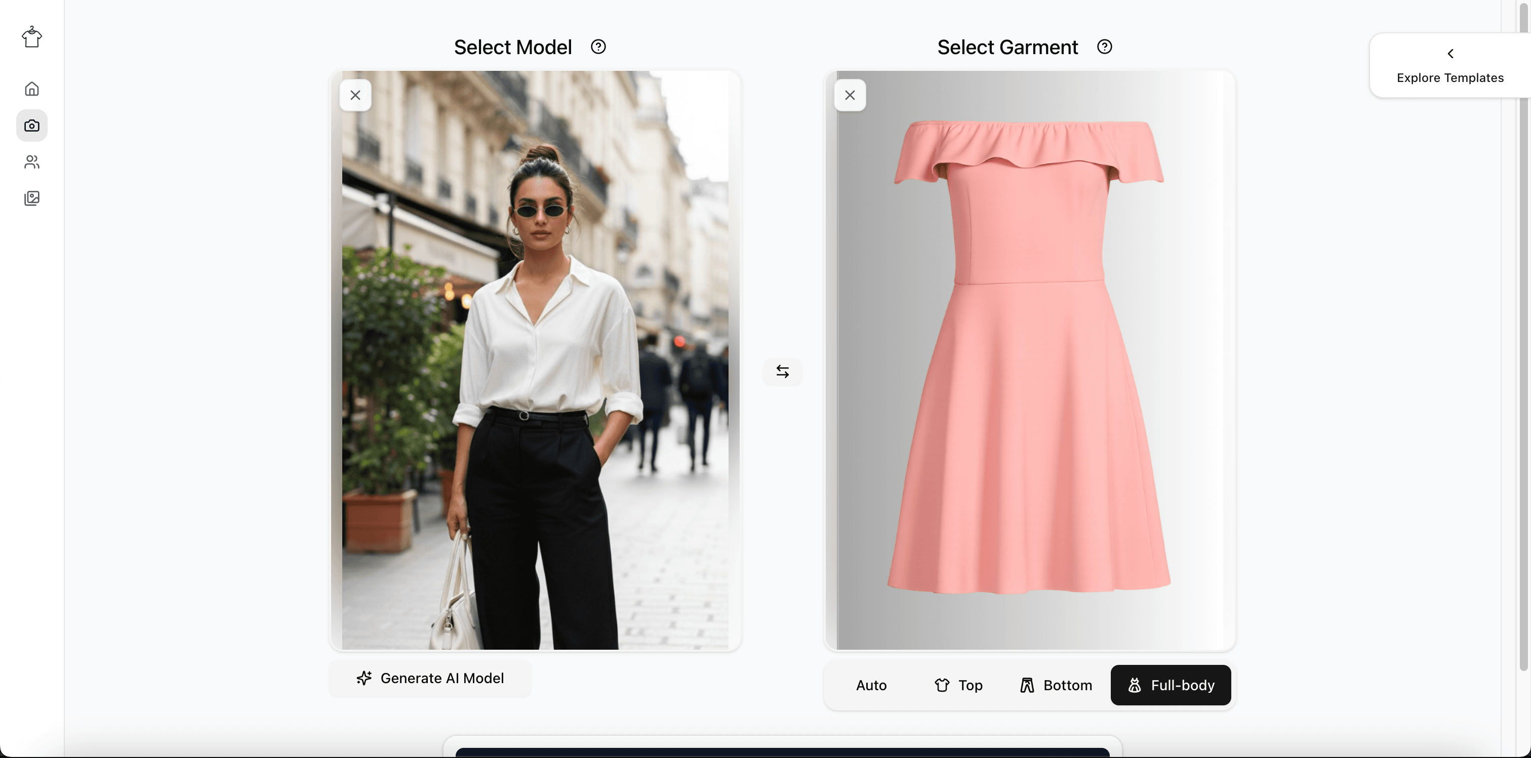 Input: fashion model and pink dress garment selection